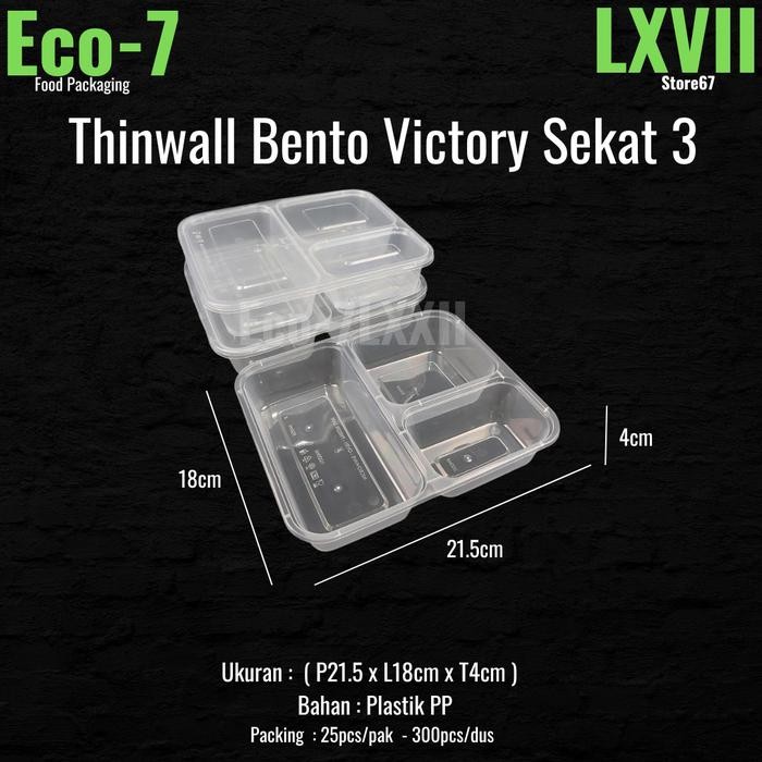 BENTO BOX PLASTIK THINWALL SEKAT 3 KODE 919