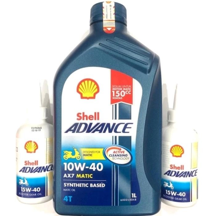 PAKET OLI MESIN SHELL ADVANCE AX7 SCOOTER MATIC 10W40 1L + OLI GEAR GARDAN SHELL ADVANCE YAMAHA NMAX