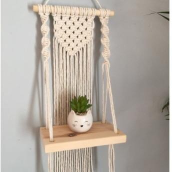

New rak macrame/macrame shelf hanging 701 BAHAN TALI KATUN DAN KAYU
