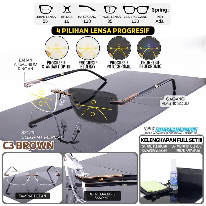 Kacamata Baca Jalan Progresif Frame Bor Kacamata Frameless Elegant Pria Wanita