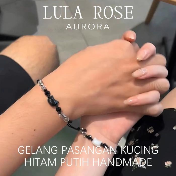 

LULA ROSE Gelang Couple Kucing Hitam Putih Tali Rajut Adjustable Hadiah Pasangan Lucu