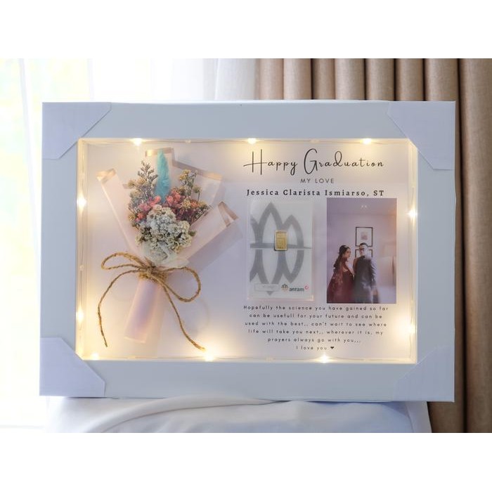 pigura 3d 21x30 cm dried flower + lampu shopee berkualitas