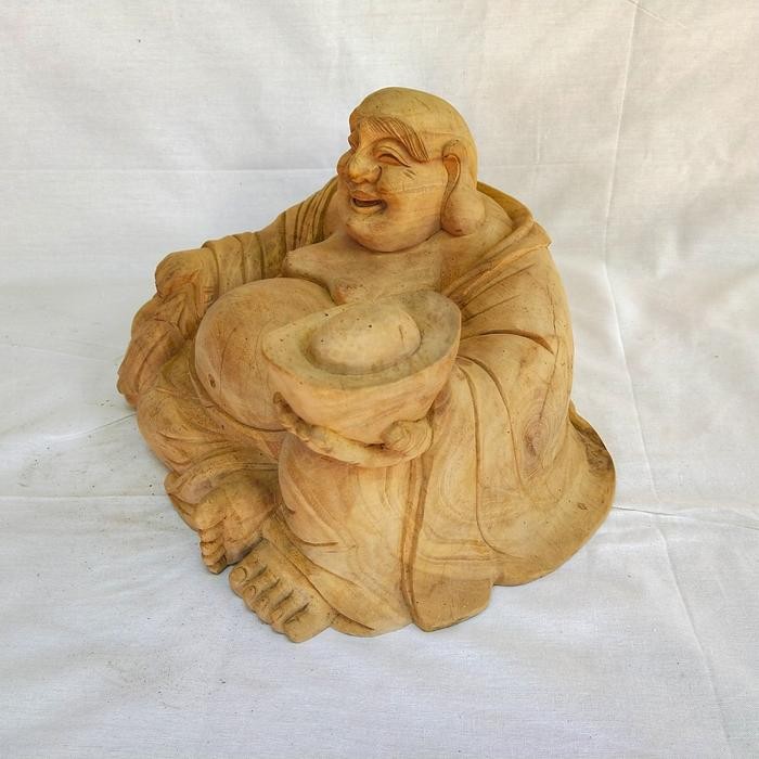 PATUNG BUDDHA DUDUK 01 (LAUGHING BUDHA) KAYU JATI