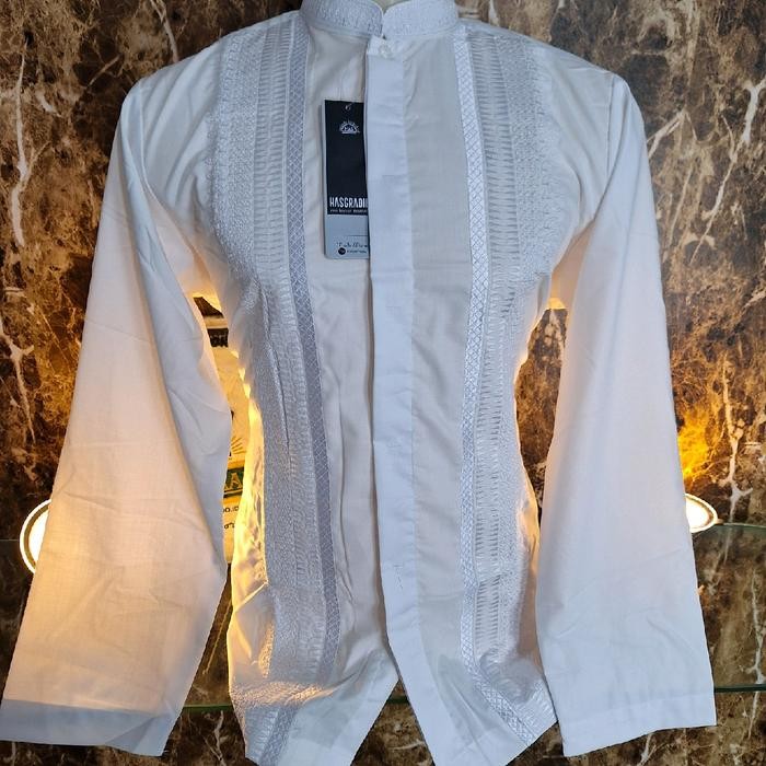 Baju Koko Putih Bordir Katun India Premium Hasgradini Panjang Pria Dewasa Muslim