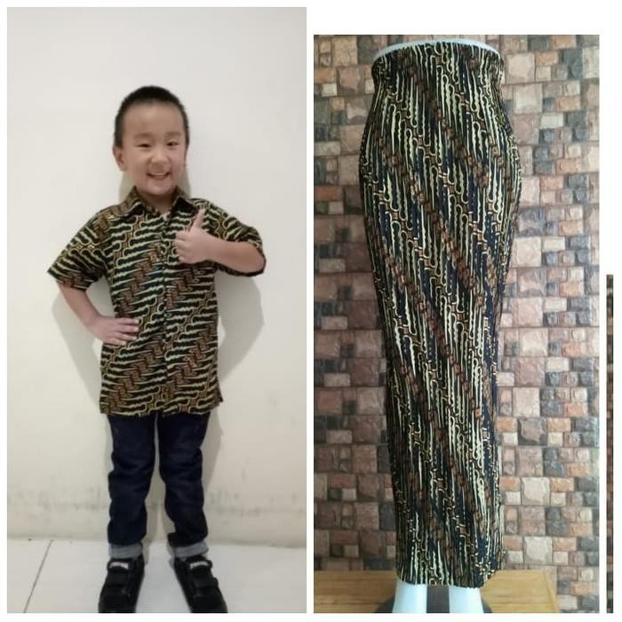 Couple Rok Instan Plisket Jumbo Purnamasari Kombi Kemeja Batik Anak