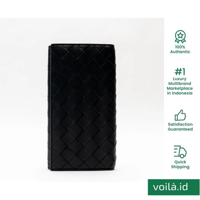 Voilaid Bottega Veneta Intrecciato Leather Long Wallet Black
