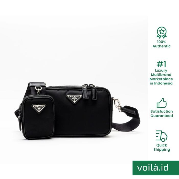 Voilaid Prada Brique Re-Nylon and Saffiano Leather Sling Bag Black
