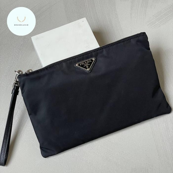 Prada Re-Nylon and Saffiano Leather Pouch Black