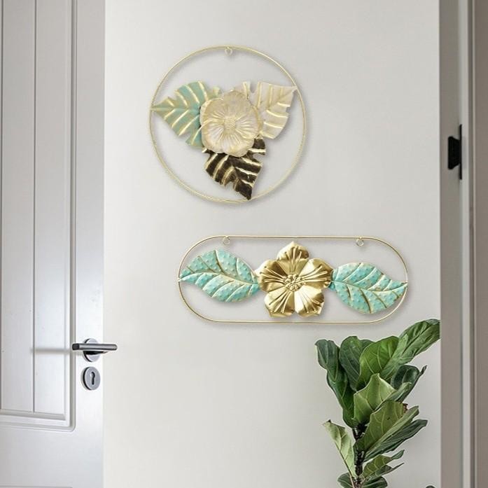 Hiasan Dinding Gantungan Dinding Besi Daun Emas Pajangan Dinding Daun Bunga Tropis
