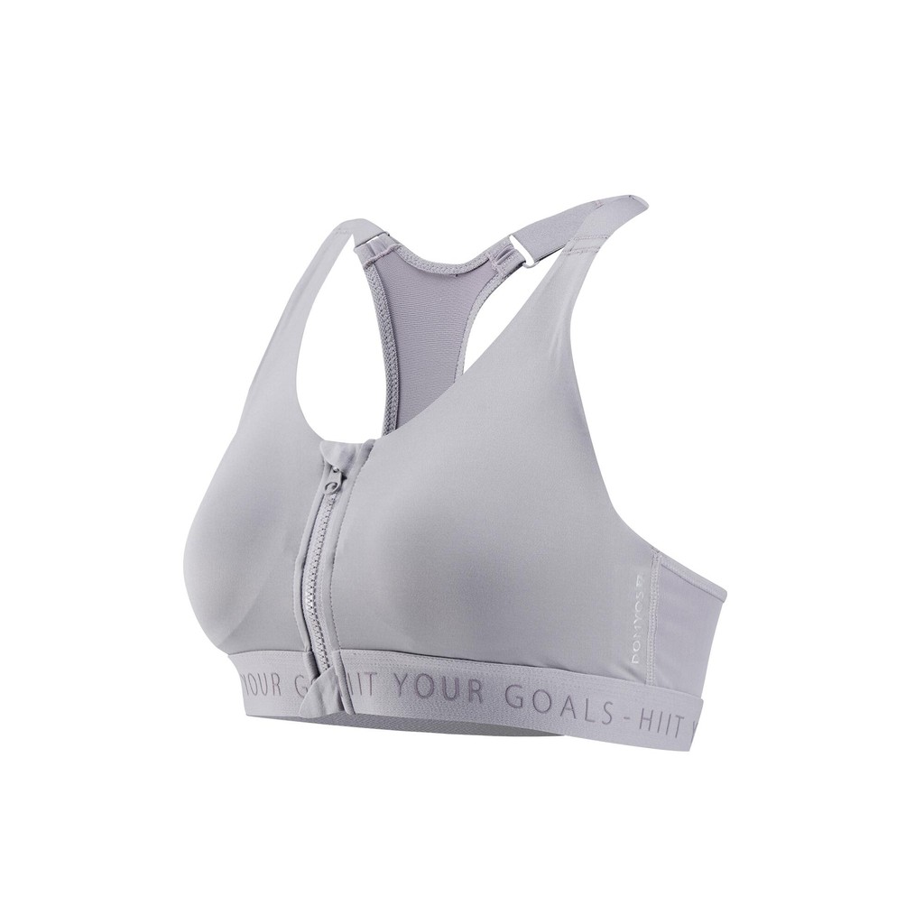 Decathlon DOMYOS Women's High Support Zipped Sports Bra with Cups - Grey - 8882767