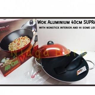 Wajan Teflon Supra Wok 40 cm + Tutup I Wajan + Spatula - ORIGINAL
