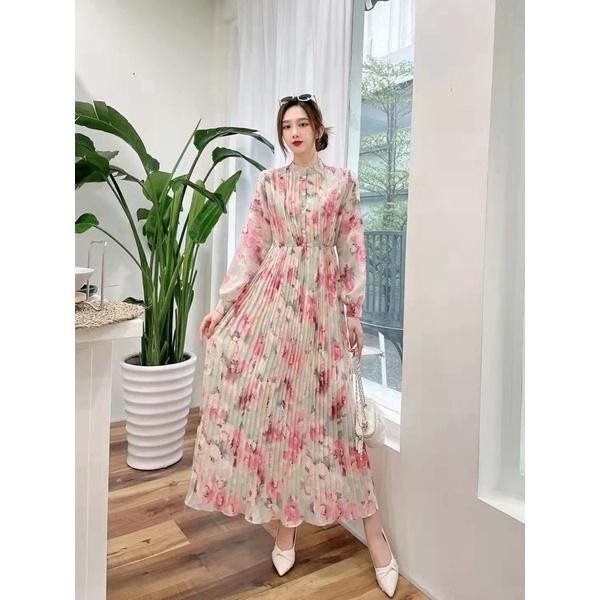 DISKON [KIKI]i dress wanita motif bunga rok plisket gamis muslim i Midi READY STOCK