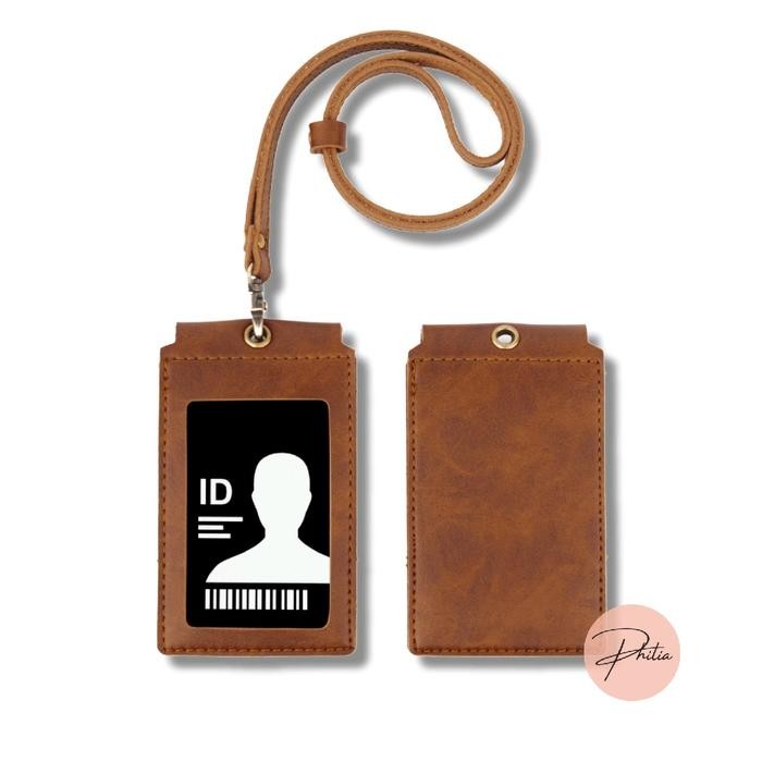 

Ready Id Card Holder Kulit Magnet 3 Slot Kartu Lanyard Name Tag Premium