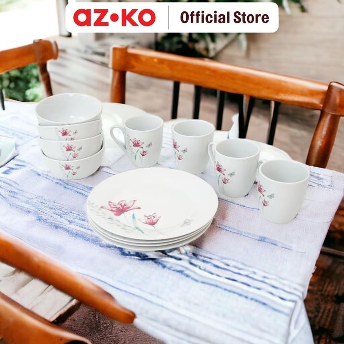 AZKO Delicia Set 12 Pcs Perlengkapan Makan Porcelain Dinner Set Plate Aesthetic Eating Utensils