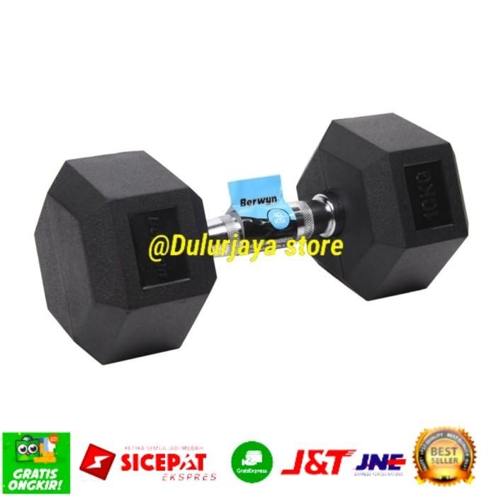 BERWYN Dumbbell/Barbel Karet/Rubber Hexagonal 10/12.5/15 Kg - 10Kg
