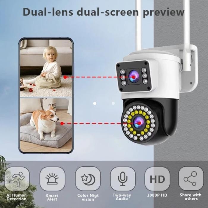 CCTV WIFI OUTDOOR APLIKASI YOOSEE DUAL LENSA TERBARU