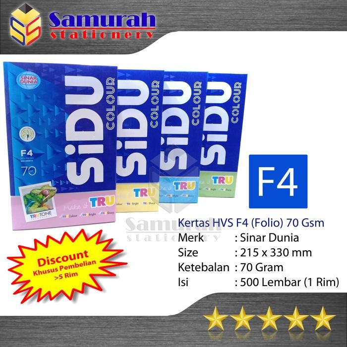 

Kertas Hvs Sinar Dunia Folio /F4 70 Gsm Warna / Kertas Sidu F4 Warna 70 Gram Merah Kuning Biru Hijau