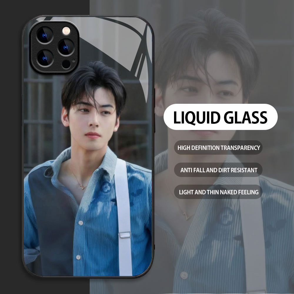 Tempered Glass case For Apple iPhone 11 12 13 mini 14 15 Plus Pro Max kasing Handphone  Pola Cha Eun