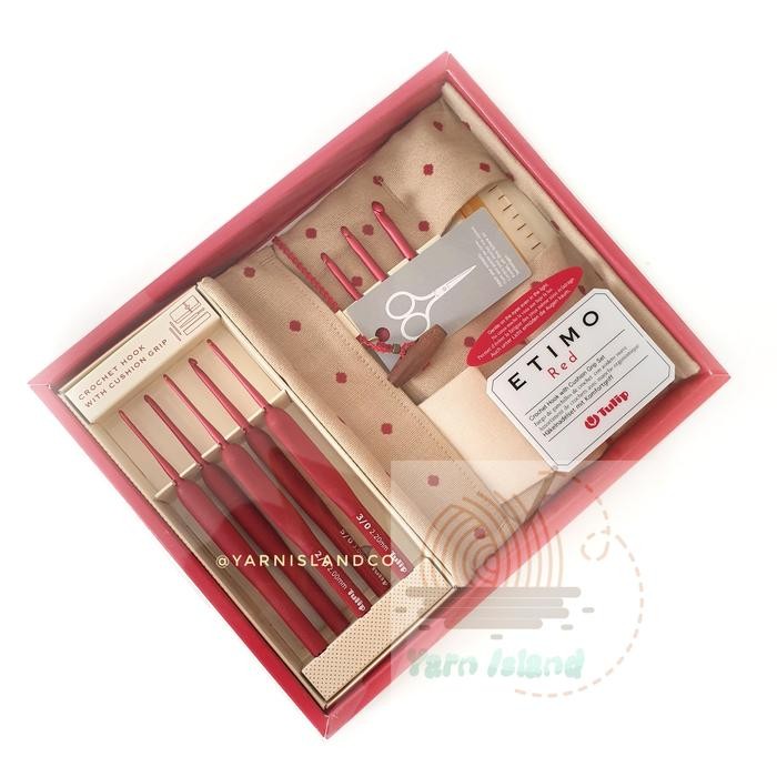 TERBARU Tulip Etimo Red Crochet Hook with Cushion Grip set