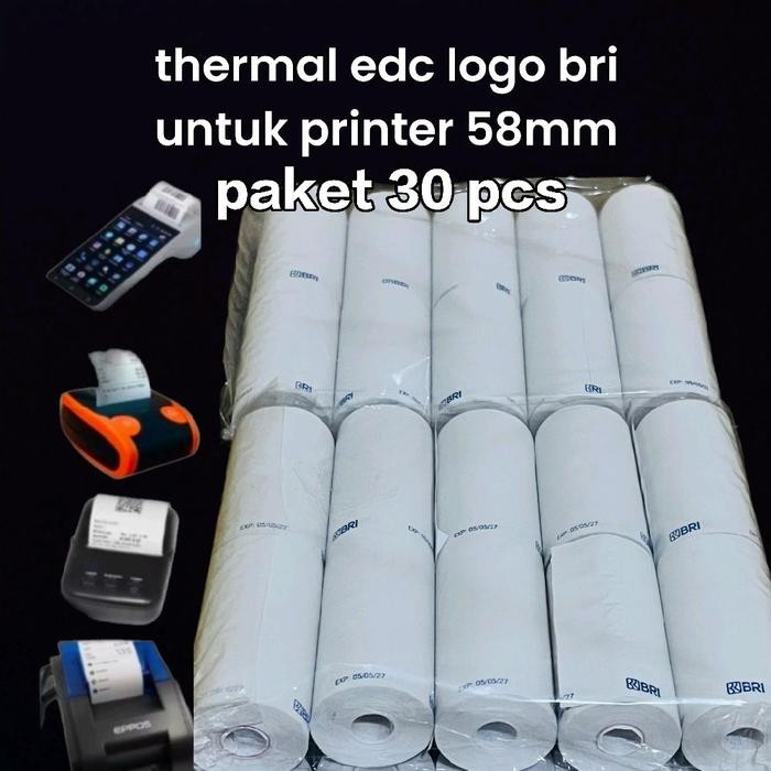 

30 roll kertas struk kasir logo bank BRI 58/57x30 full coreless paket murah 1kg / 3 pack