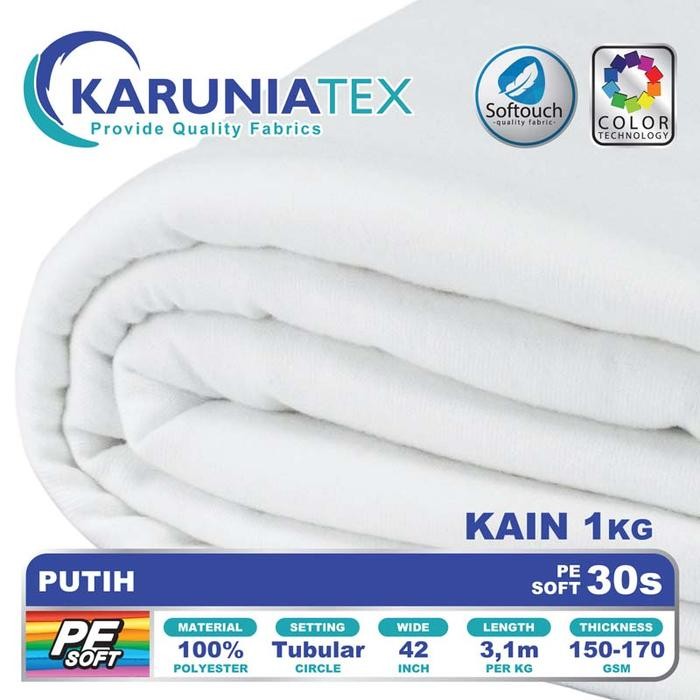 Pilihan- Kain Kaos Pe Soft 30S Kiloan Putih Karunia Textile