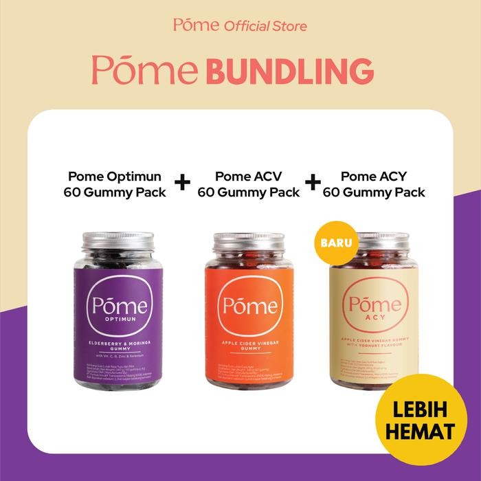 

Pome Bundling Gummy - Combo 3 Botol (1 Pome ACV, 1 Pome Optimun, 1 Pome ACY) Gummy
