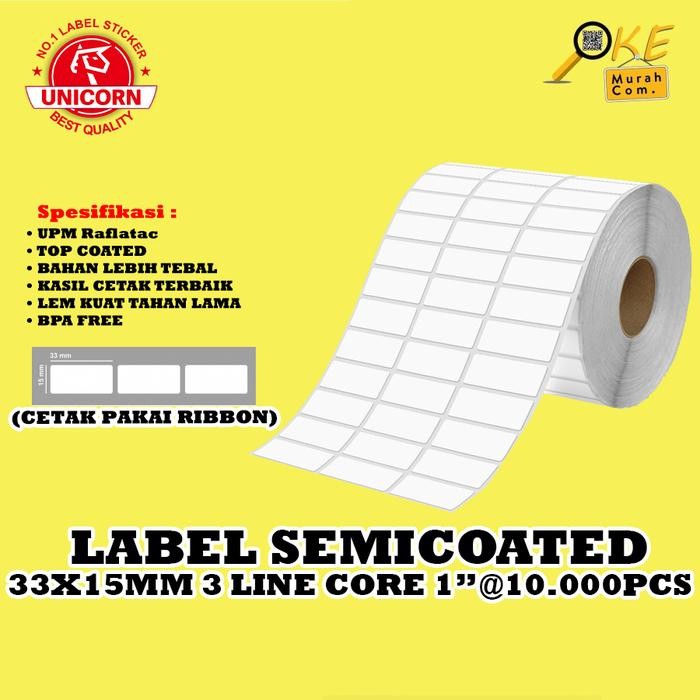 

Pilihan- Stiker Label Barcode Semicoated 33X15 Mm / 33 X 15 Mm / 33X15Mm 3 Line Core 1 Inch Isi