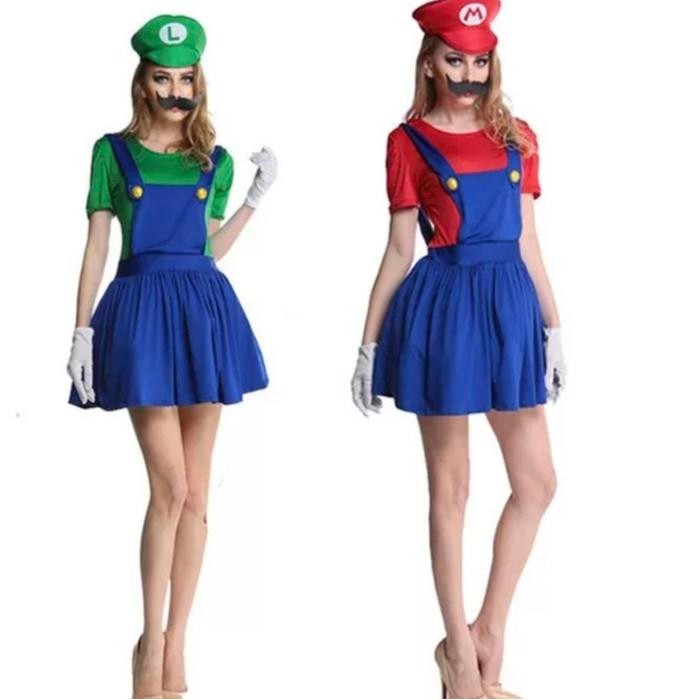 Costume Luigi Wanita , Costume Super Mario Bross , Kostum Halloween