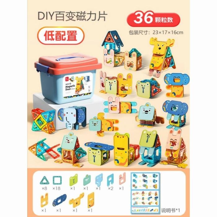 Feelo Magnetic Tiles Animal Sheet Block Building mainan edukasi brick