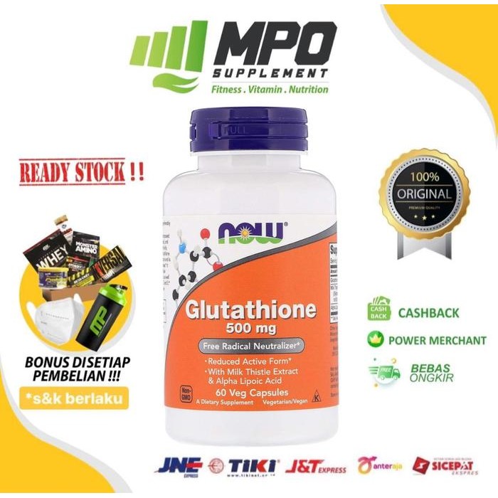 NOW Glutathione 500mg 60vegcaps Antioxidant Detox NOW Food Glutathione