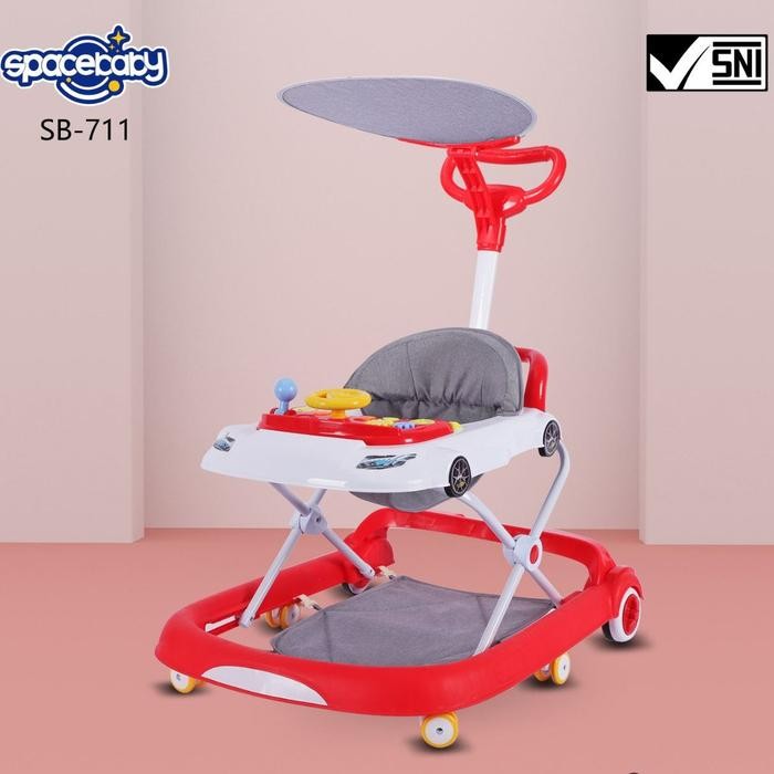 Baby Walker 3in1 Spacebaby SB711 Push n Walker 3 Mode Musik Stir Mobilan