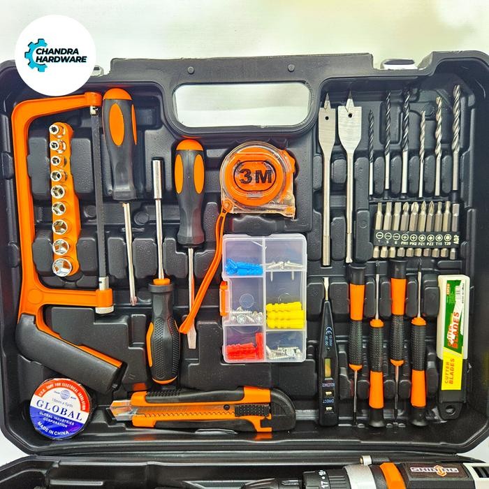 bor cordless toolkit full set bor batre shining lengkap bor poles 2 batre koper