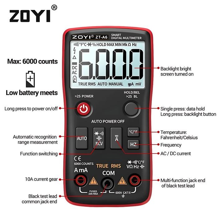 Baru Zoyi Multitester Digital Pengukur Arus Ac Dc Zt-A6 Ncv