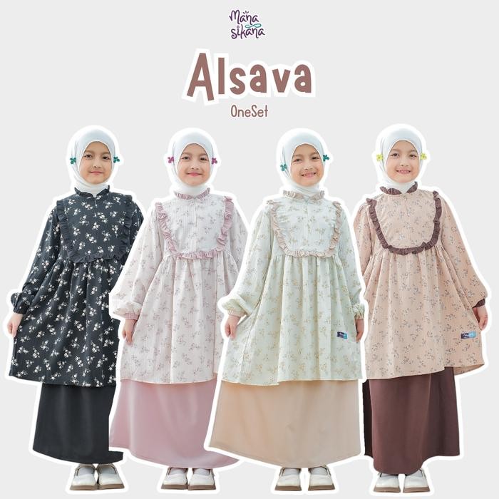 SIAPKIRIM MANASIKANA Alsava OneSet Tunik Rok Setelan Anak Perempuan Motif bunga 5th-Remaja READY
