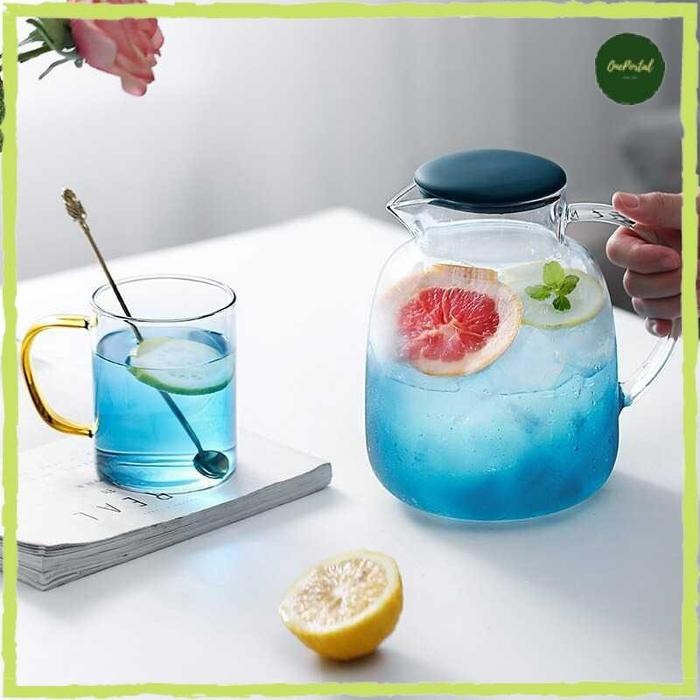 TEKO KACA TAHAN PANAS & DINGIN GAGANG ERGONOMIS DESAIN UNIK KAPASITAS BESAR 1.8L