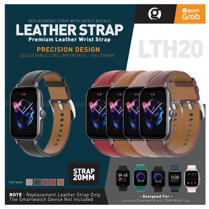 LTH20 Leather Strap 20mm Amazfit GTS 3 4 Mini BIP Lite /Galaxy Watch 6