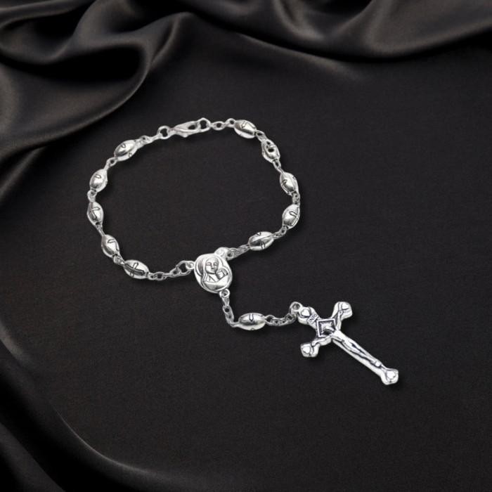 Gelang Rosario Salib Bunda Maria Klasik Stainless Steel - Gelang Rosario Pria - Gelang Rosario