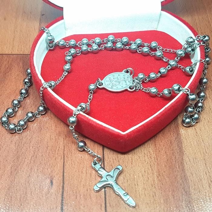 kalung Rosario besi putih asli ambon bola 6ml