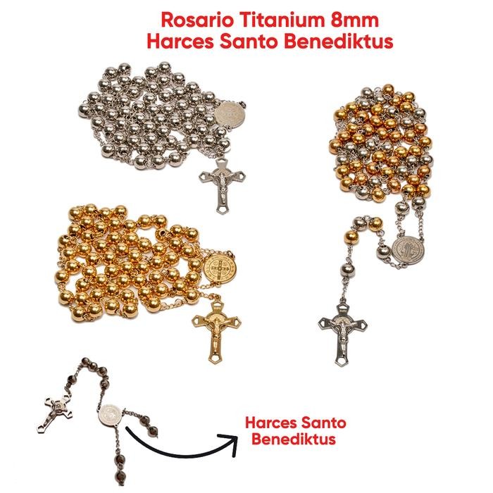 ROSARIO TITANIUM 8MM Harces Santo Benediktus Kalung Titanium Rosario Kalung Salib Katolik Hadiah