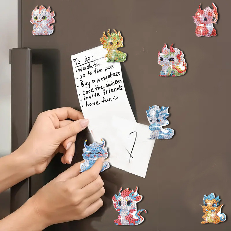 8 / Diy Refrigerator Diamond Painting Kit Colorful Dragon Pattern Diamond Art Refrigerator Magnet