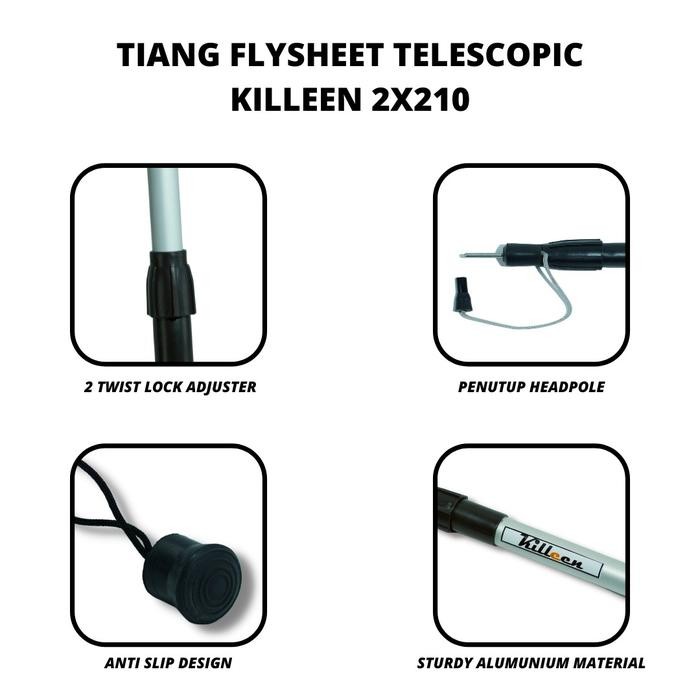 Eiger - Bisa Cod Tiang Flysheet Teleskopik Killeen 85 - 260 Cm - Tiang Double - Tarptent Awning