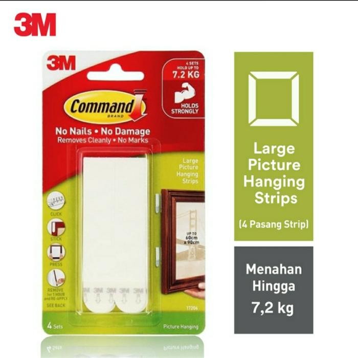 

Stok Baru 3M Command Hook Large Picture 7.2 Kg Hanging Strips White 17206