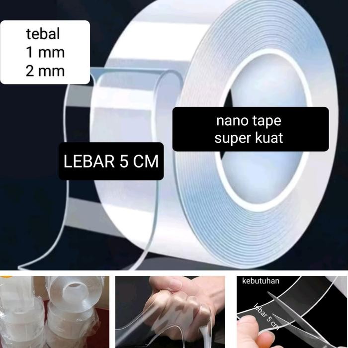 

Stok Baru double tape nano import lebar 5 cm tebal 1 mm dan 2 mm double tape super kuat