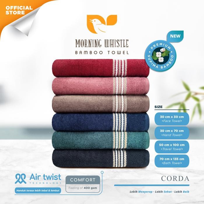 Handuk Morning Whistle Supima Bamboo Towel - Corda / Handuk Mandi 70x135 cm, 50x100 cm, 30x70 cm,