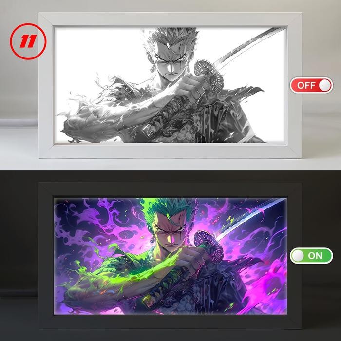 Mini Light Painting Anime One Piece Bingkai Lampu LED 3D Lightbox Pigura Pajangan Dekorasi Meja