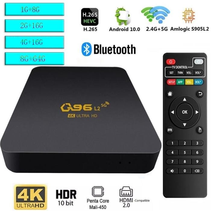 Q96 L2 Quad Core Smart TV Box Android 10 Amlogic S905L2 2.4G 5G WiFi