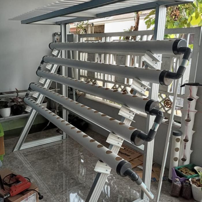 Terlaris Instalasi Pipa Hidroponik 2 M 100 Lubang Rangka Baja Ringan + Atap