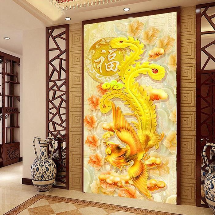 DIY Diamond Painting Full burung hong phoenix emas portrait 120x50 cm D180