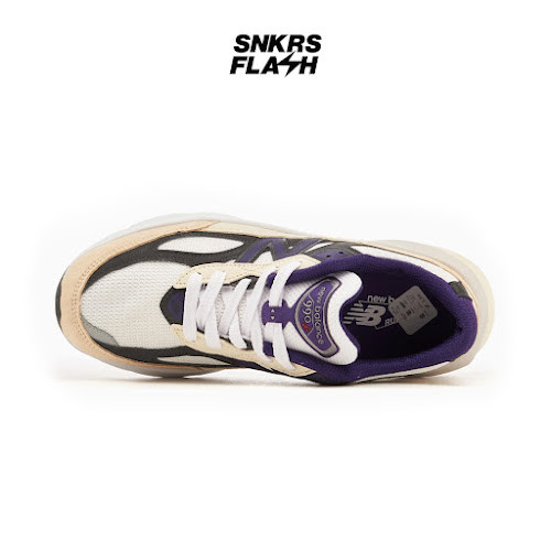 NEW BALANCE 990 V6 Made In Usa White Black Plum Sepatu Sneakers Pria - U990WB6 - Size 44