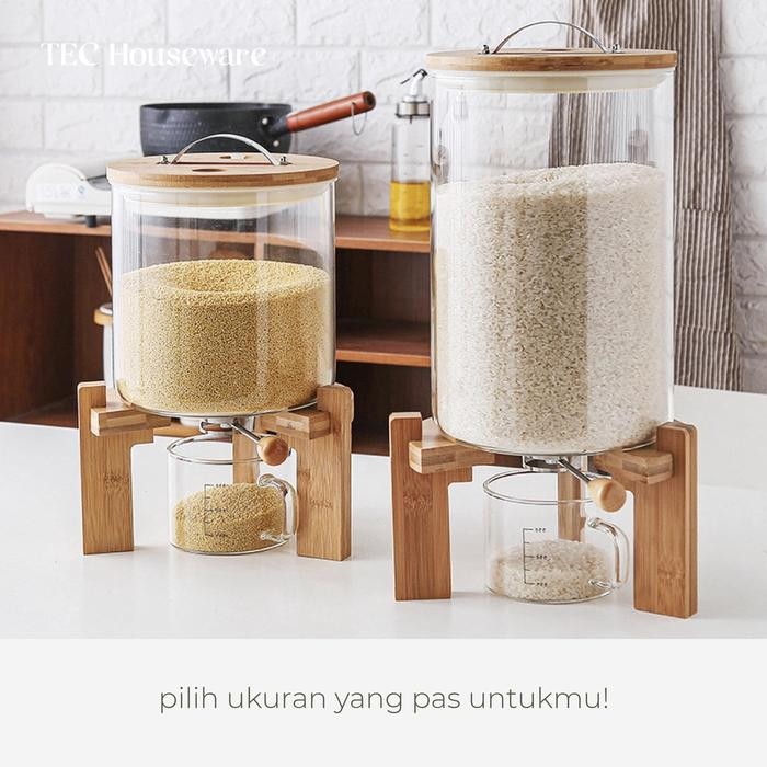 TECMAZI Rice Dispenser Tempat Penyimpanan Beras Wooden Rice Dispenser Dispenser Beras Kayu Tempat